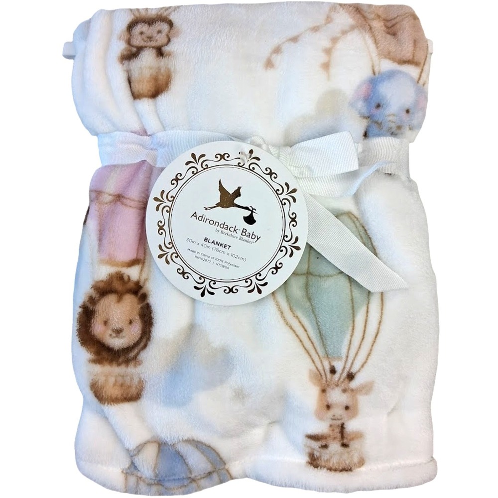 Adirondack Baby Animals Hot Air Balloon Blanket Clouds Lion Soft Fleece NWT